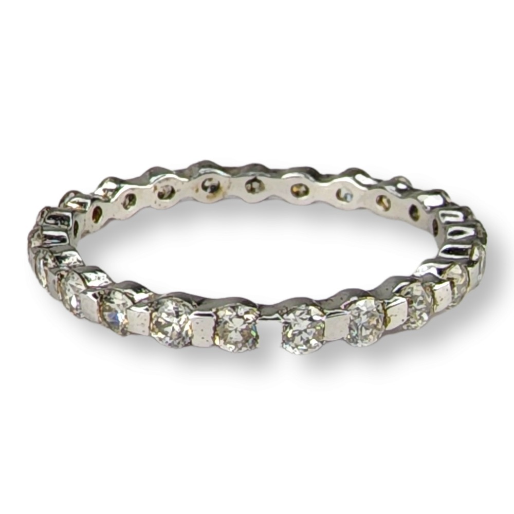 Vintage Stacker Band Ring Sterling Silver 8 Silver Clear Rhinestone Eternity 925